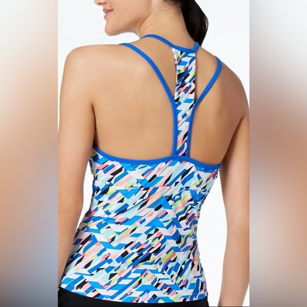 NWT Gossip Swimsuit Tankini Top Sz XL Racerback Blue Multi - Picture 2 of 5